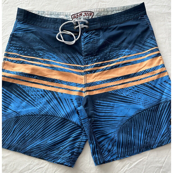 Ron Jon Board Shorts Trunks Blue Orange Palm Leaves Size 36 - Picture 3 of 11